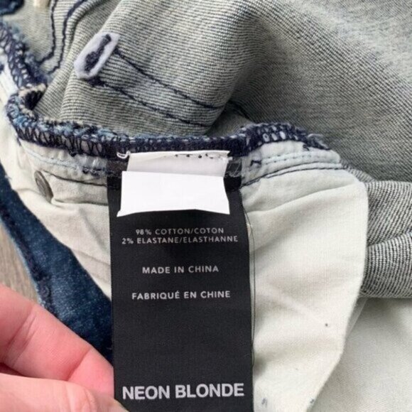 Free People NEON BLONDE High Rise Skinny Jeans Dark Wash Distressed Size 24 - Picture 11 of 15